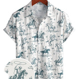 Chemise pour Homme en Coton avec Motif de Cheval, À Boutons, Manches Courtes pour les Vacances