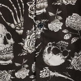 Chemise en Coton avec Boutons Cool avec Crâne Rose et Fleurs pour Hommes, Punk Rock and Roll