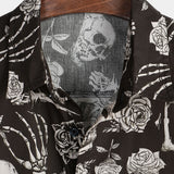 Chemise en Coton avec Boutons Cool avec Crâne Rose et Fleurs pour Hommes, Punk Rock and Roll