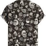 Chemise en Coton avec Boutons Cool avec Crâne Rose et Fleurs pour Hommes, Punk Rock and Roll