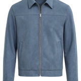 Veste en Suède Bleu Clair pour Hommes – Élégante et Universelle pour le Quotidien