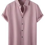 Chemise Casual pour Homme en Coton Soie de Couleur Unie avec Boutons et Manches Courtes, Respirante