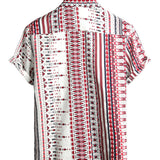 Chemise Blanche et Rouge à Manches Courtes en Coton pour Hommes à Rayures pour la Plage