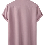 Chemise Casual pour Homme en Coton Soie de Couleur Unie avec Boutons et Manches Courtes, Respirante