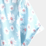 Chemise d'Été pour Homme à Manches Courtes de Style Hawaïen en Couleur Bleue avec des Fleurs de Marguerite