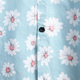 Chemise d'Été pour Homme à Manches Courtes de Style Hawaïen en Couleur Bleue avec des Fleurs de Marguerite