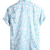 Chemise d'Été pour Homme à Manches Courtes de Style Hawaïen en Couleur Bleue avec des Fleurs de Marguerite