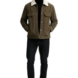 Veste en velours pour homme avec col en sherpa et pressions - Café brun