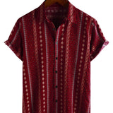 Chemise à Manches Courtes en Coton de Style Vintage des Années 70 avec Rayures Rouges pour Hommes