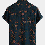 Chemise à Manches Courtes en Coton avec Boutons pour Hommes, Fleurie, Bleue Marine pour l'Été