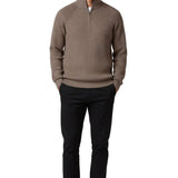 Pull homme à demi-zip et col montant – Taupe Brun