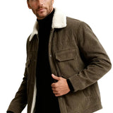Veste en velours pour homme avec col en sherpa et pressions - Café brun