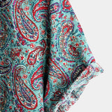 Chemise Vintage à Manches Courtes en Coton avec Motif Paisley pour Hommes