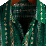 Chemise à Manches Courtes en Coton Vintage des Années 70 avec Rayures Vertes pour Hommes