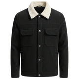 Veste en velours pour homme avec col en sherpa et pressions - Noir
