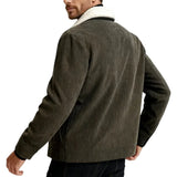 Veste en velours pour homme avec col en sherpa et pressions - Café brun