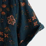 Chemise à Manches Courtes en Coton avec Boutons pour Hommes, Fleurie, Bleue Marine pour l'Été