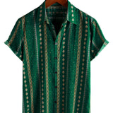 Chemise à Manches Courtes en Coton Vintage des Années 70 avec Rayures Vertes pour Hommes