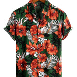 Chemise pour homme à manches courtes, verte à fleurs