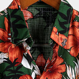 Chemise pour homme à manches courtes, verte à fleurs