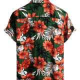 Chemise à Manches Courtes en Coton avec Fleurs Vertes Hawaïennes pour Hommes