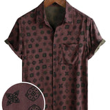 Chemise Classique Rétro à Manches Courtes en Coton Géométrique pour Hommes