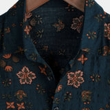 Chemise à Manches Courtes en Coton avec Boutons pour Hommes, Fleurie, Bleue Marine pour l'Été