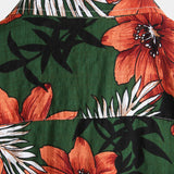 Chemise pour homme à manches courtes, verte à fleurs