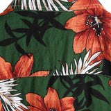 Chemise à Manches Courtes en Coton avec Fleurs Vertes Hawaïennes pour Hommes