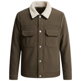 Veste en velours pour homme avec col en sherpa et pressions - Café brun