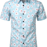 Chemise d'Été pour Homme à Manches Courtes de Style Hawaïen en Couleur Bleue avec des Fleurs de Marguerite