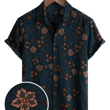 Chemise à Manches Courtes en Coton avec Boutons pour Hommes, Fleurie, Bleue Marine pour l'Été