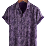 Chemise en Coton Vintage Pour Homme Violet d'Été Respirante à Manches Courtes