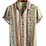 Chemise Retro en Coton à Manches Courtes Boho pour Hommes