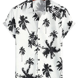 Chemise d'Été Blanche à Manches Courtes de Style Hawaïen avec Motif Tropical pour Hommes