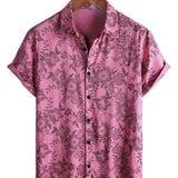 Chemise à Manches Courtes de Style Hawaïen avec Fleurs Roses pour Hommes