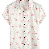 Chemise à manches courtes en coton avec imprimé flamants roses pour hommes