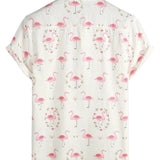 Chemise à manches courtes en coton avec imprimé flamants roses pour hommes