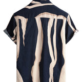 Chemise en Coton pour Homme de Style Rétro à Rayures d'Été Bleu Marine à Manches Courtes avec Boutons