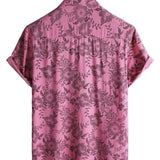 Chemise à Manches Courtes de Style Hawaïen avec Fleurs Roses pour Hommes