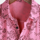 Chemise à Manches Courtes de Style Hawaïen avec Fleurs Roses pour Hommes