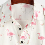 Chemise à manches courtes en coton avec imprimé flamants roses pour hommes