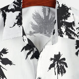 Chemise d'Été Blanche à Manches Courtes de Style Hawaïen avec Motif Tropical pour Hommes