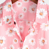 Chemise à Manches Courtes en Coton de Style Hawaïen pour Hommes en Rose avec des Marguerites