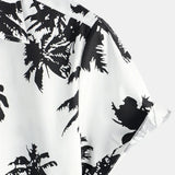 Chemise d'Été Blanche à Manches Courtes de Style Hawaïen avec Motif Tropical pour Hommes