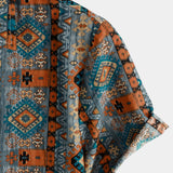 Chemise à Manches Courtes en Coton avec Boutons et Motif Azteque des Années 70.