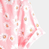 Chemise à Manches Courtes en Coton de Style Hawaïen pour Hommes en Rose avec des Marguerites