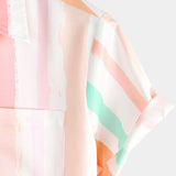 Chemise d'Été pour Homme en Coton à Rayures Verticales Roses et Blanches avec Boutons et Poche, Manches Courtes