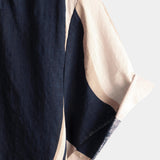 Chemise en Coton pour Homme de Style Rétro à Rayures d'Été Bleu Marine à Manches Courtes avec Boutons