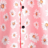 Chemise à Manches Courtes en Coton de Style Hawaïen pour Hommes en Rose avec des Marguerites